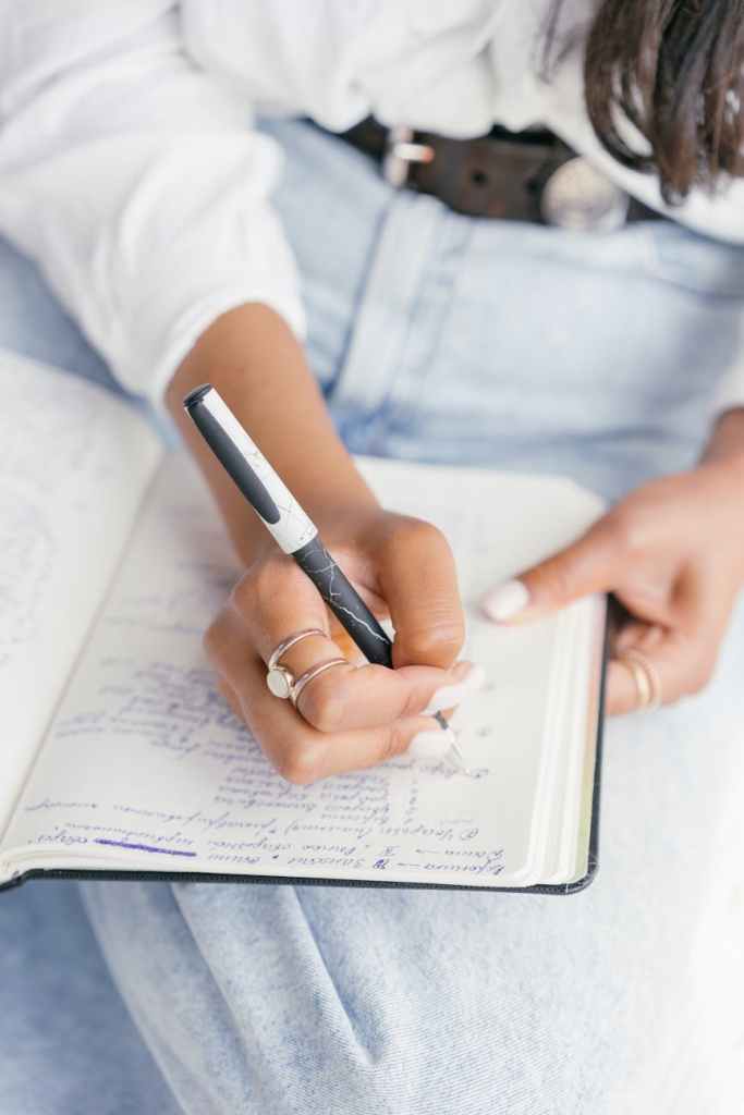 woman planner writing morning